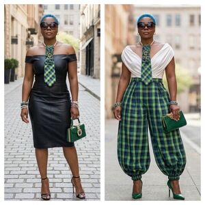 Handcrafted Luxury Fashion Necktie Necklace 📿 (CHECKMATE 💚💙)